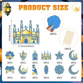 DPKOW 36pcs Eid Scratch Art for Kids Adults, Blue Gold Eid Scratch Art Paper Moon Lantern Mosque Eid Decorations, Eid Gifts for Kids, Islamic Gifts Ramadan Scratch Art, Eid Presents for Kids