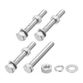 METALLIXITY Hex Head Screws Bolts, Nuts, Flat & Lock Washers Kits (M10-1.5x80mm) 4 Set, Stainless Steel Fully Threaded Machine Screws Bolt Set - for Home Appliance Equipment