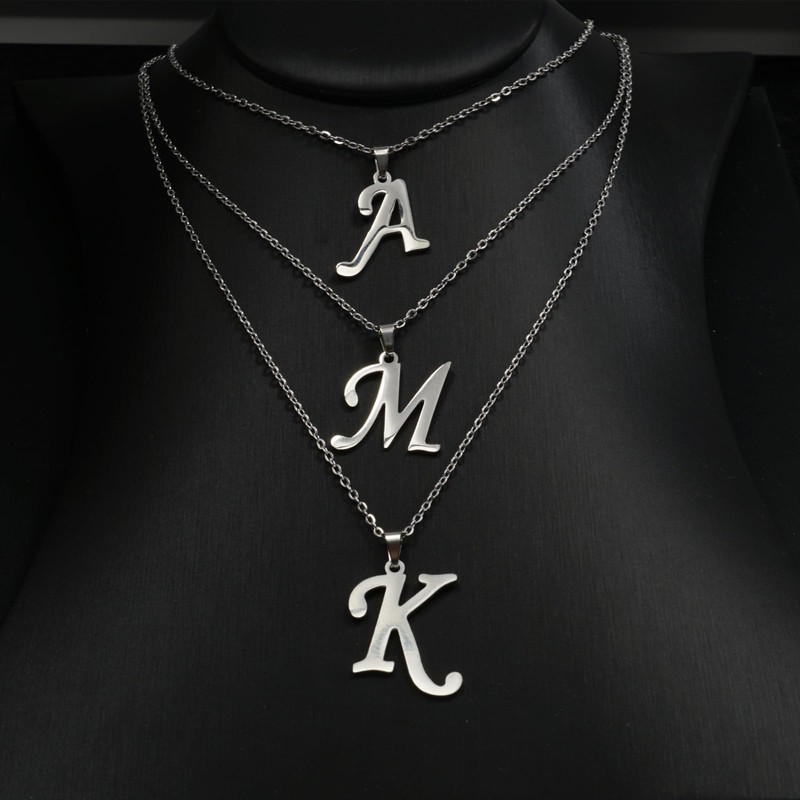 4 Pack Stainless Steel Initial A Necklace for Women Letter