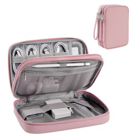 Bevegekos Travel Accessories Case for Women, Large Cord Organizer Bag for Airplane Essentials & Tech Electronics, 2 Layers (Pink)