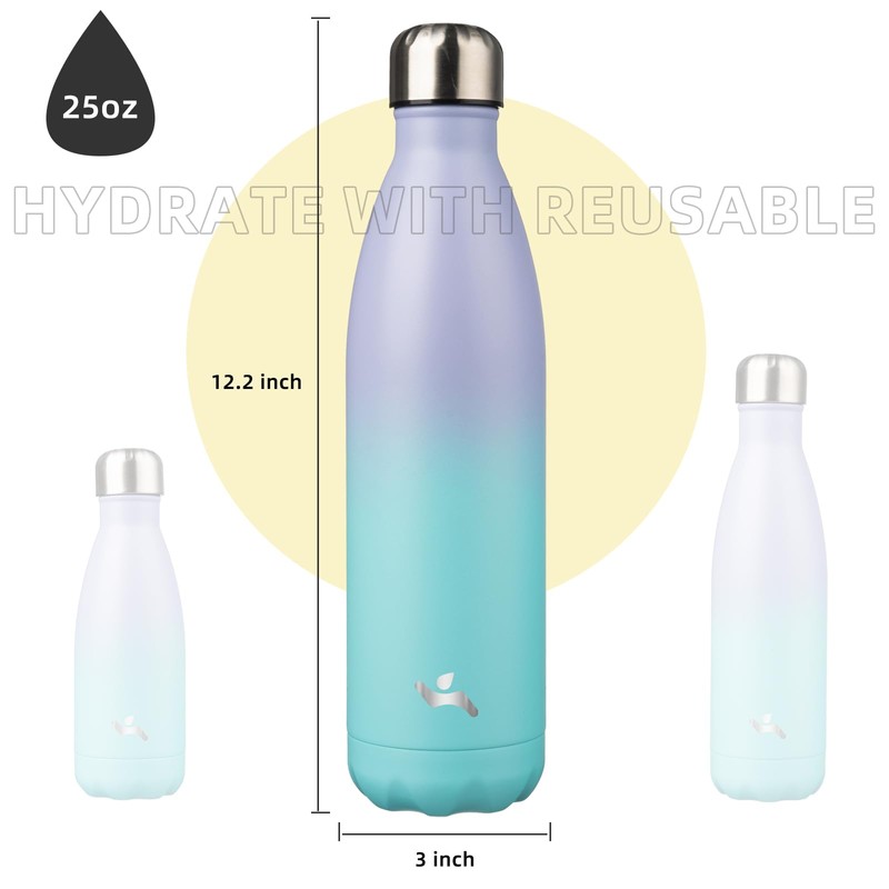 Konokyo Insulated Water Bottles,25 oz Double Wall Stainless Steel Vacumm