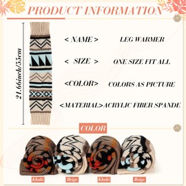 Silicherry 4 Pairs Women Thick Boho Long Leg Warmers Knitted Crochet Knee High Socks Boot Winter Leg Sleeve Warm Yoga Knit Footless Socks Stocking for Women Girls, 2 Colors