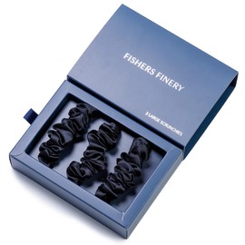 Fishers Finery 25 Momme - Coletero grande de seda de morera 100% pura, color negro, 3 unidades