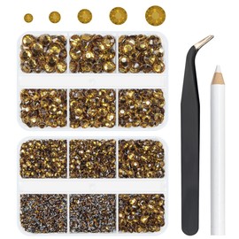 qiipii 3060PCS Yellow Brown Resin Rhinestones for Crafting Crystal Light Brown Stones Crystals Diamonds 2mm-6mm Non-Hotfix Gems Charms Supplies for Nails Face Eyes Makeup Tumblers DIY Crafts Clothes
