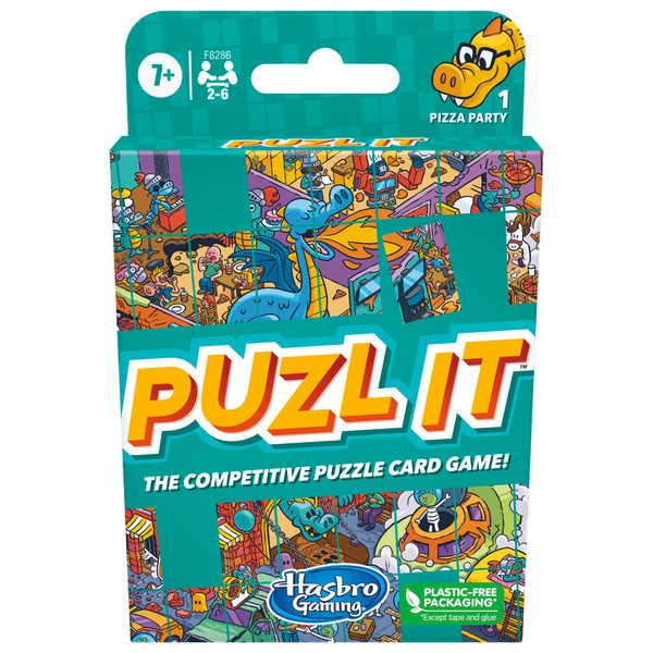 Hasbro Gaming Puzl It Game, Competitive Puzzle Card Game for Ages 7 and Up, Kids Game, Family Game for 2 to 6 Players, Pizza Party Theme, Puzzle Games