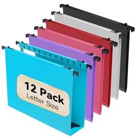 Carpeta colgante de plástico de capacidad extra tamaño carta, paquete de 12 carpetas reforzadas para colgar con expansión resistente de 2 pulgadas, or