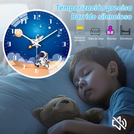 Sugarzoon Reloj de Pared de Cuarzo silencioso, 30 cm diámetro, Estilo Moderno, Decorativo para la Cocina, el Salón, el Comedor o la Habitación, Funciona con Pilas (Astronauta Azul)