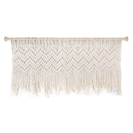 POFEIKTS Boho Macrame Valance Curtain, 47"W x 22"L (Beige), Casual, Light-filtering, Unlined, Adult, Unisex, Indoor, Farmhouse, Boho, Bedroom, Living Room, Kitchen, Bathroom, Window Treatment Valance