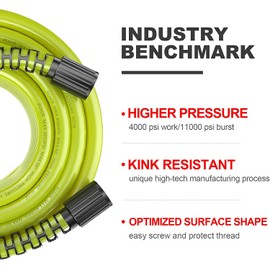 POHIR 25ft Pressure Washer Hose - 3600 PSI High Pressure Replacement Hose, M22 14/15mm Connector, Kink-Resistant, Electric Car Wash, 4 O-Rings, Flexible Extension for Power Washing