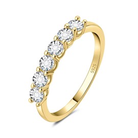 JewelryPalace Classic 0.6ct Cubic Zirconia Wedding Rings for Women, Half Eternity 14k Yellow Gold Plated 925 Sterling Silver Promise Ring for Her, Round Cut Simulated Diamond Band Ring Size 10