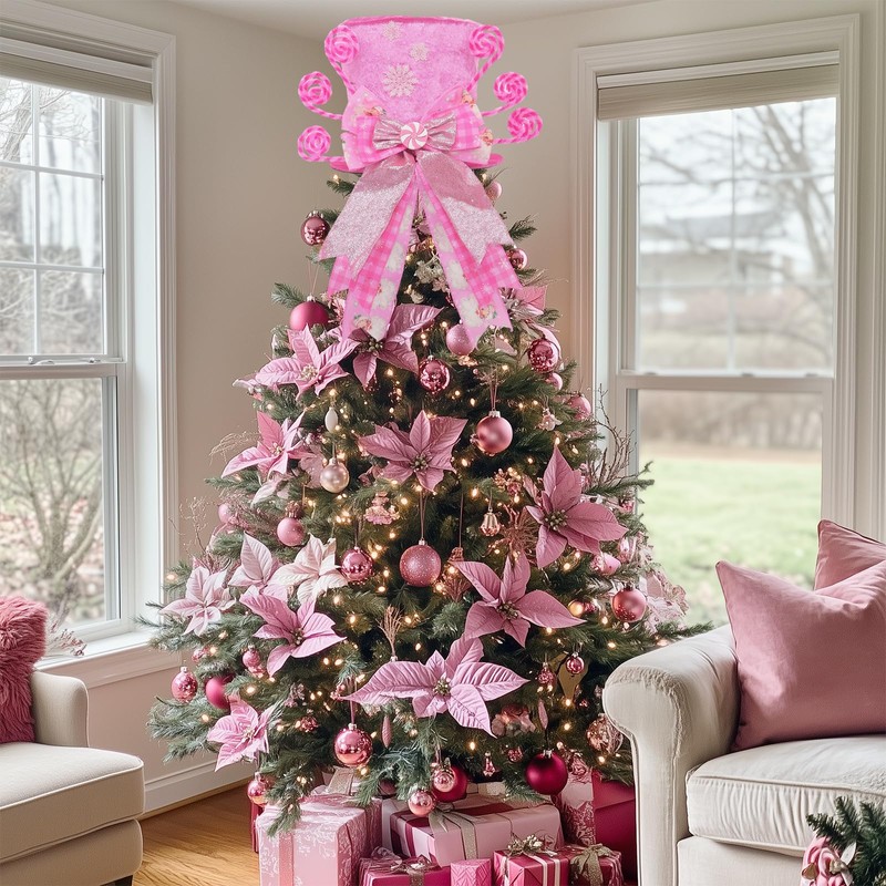 Christmas Tree Topper Hat with Bow, Candy Cane Velvet Top
