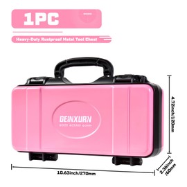 Geinxurn 11”Pink Tools Box, Portable Steel Heavy-duty Tool Case with Safety Latch and Handle for Tools Storage and Organizers, Home DIY
