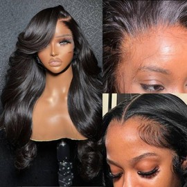 WOWANGEL 13x6 SKINLIKE Real HD Lace Front Wig Human Hair Pre Plucked, 180% Density Body Wave Extremely-thin HD Lace Front Wig,Natural Hairline & Invisible Knots Brazilian Remy Hair,16 inch