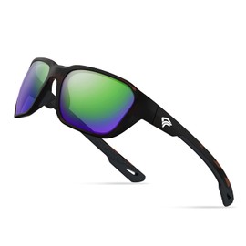 TOREGE Polarized Sunglasses for Men and Womens Oversized Sunglasses UV Protection, Baseball Golf Sun Glasses TR29 (Matte Black&tortoise Frame&green Lens)