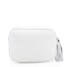 ER Direct Ladies Soft Italian Real Leather Handbag Tassel Pouch Zip Cross Body Gift Shoulder Bag (White)