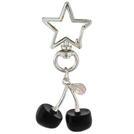 AkiliBIELY Aesthetic Black Cherry Keychain for Bag Purse Handbags Cute Gothic Charm Key Chain for Women Silver Star Goth Keychains for Wallet Backpack Car Charms Keys Y2k Chains for Purse Backpacks