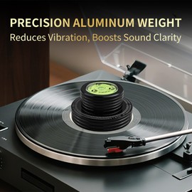 YYTCG Turntable Weight & Vinyl Record Stabilizer - Aluminum Alloy with Built-in Level & Speed Test, Non-Slip Base for Noise and Vibration Reduction, Perfect for Vinyl Enthusiasts - Black