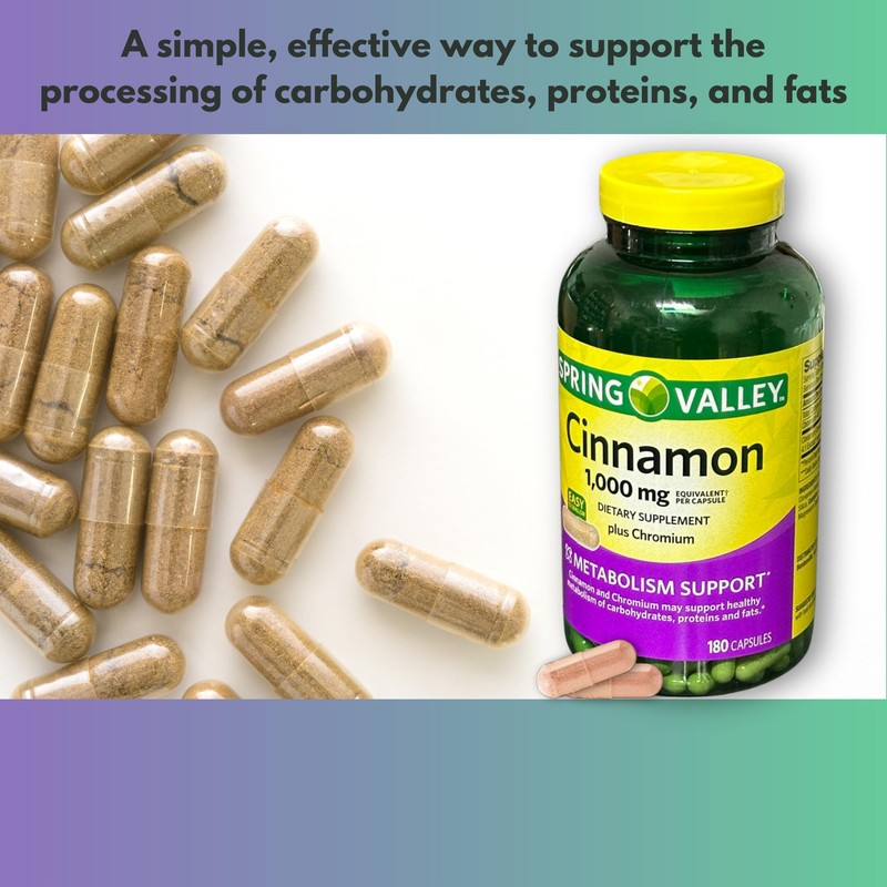 Cinnamon 1000mg- Capsules Plus Chromium, 180ct (Pack of 1)