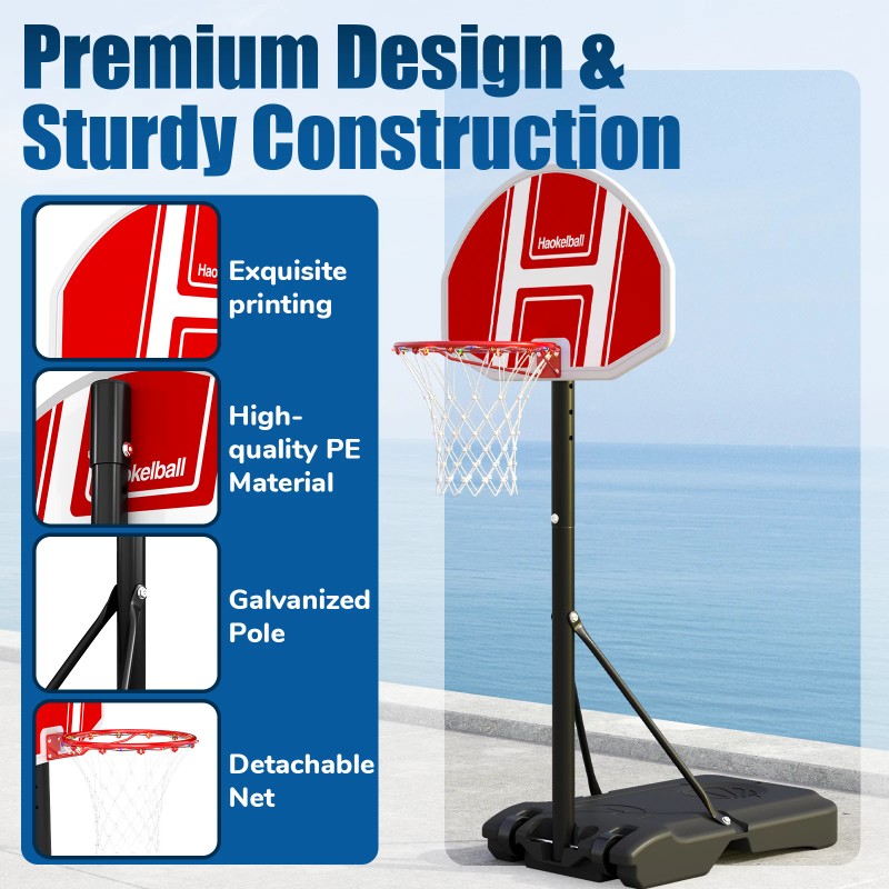 Portable Basketball Hoop 5.5-6.1Ft Height Adjustable LED Poolside Gift for