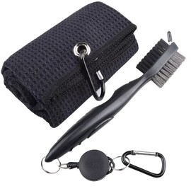 Berfea Golf Club Cleaning Brush and Golf Towel Set, Golf Club Brush and Golf Groove Cleaning Kit, Golf Accessories for Men