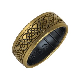 Enso Rings Lord of The Rings Collection - Comfortable DualTone Silicone Rings - Flexible Design - Knots of Rohan - Antique Gold/Black Pearl - 5