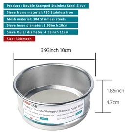 LVDALAB 304 Stainless Steel Mesh Lab Sieve, 300 Mesh (0.05mm) Aperture Test Sieve, 4inch(10cm) Diameter Economy Standard Analysis Sample Test Sieves for Industrial Laboratory Homes