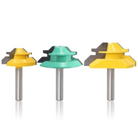Mesee 3 Pieces 45 Degree Drawer Lock Miter Router Bits with 1/4 Inch Shank, Joint Milling Router Bit Set Woodworking Milling Cutter Tool for 1/2" 5/8" 3/4" Cutting Stock
