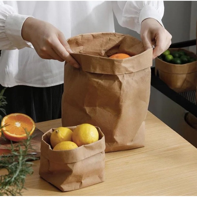 Bombinate Large Washed Craft Washable Storage Bag, Paper Brown, Food