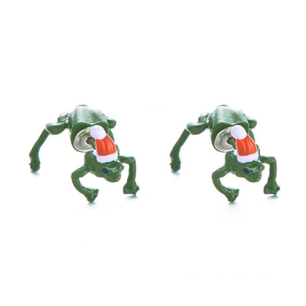 Funny Frog Ear Cuff Earrings Green 3D Frog Earrings for