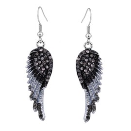 EVER FAITH® Austrian Crystal Angel Wing Hoop Earrings Silver-Tone - Black N01064-1