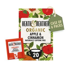 Heath & Heather Organic Apple and Cinnamon Teabags (6 Packs of 20, Total 120) Individually Wrapped Caffeine-Free Herbal Tea Infusions