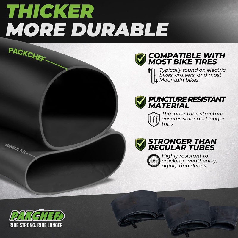 PAKCHEF 16 x 4.0 Ebike Inner Tube with Schrader Valve