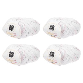 Rebower Cotton Yarn,100% Cotton Soft Knitting Yarn [for Hand DIY Bag Cushion Crocheting Knitting Project Home Decor] -4 Packages of 200g/7.05oz(Per Skein 50g/137yards)/White/Red