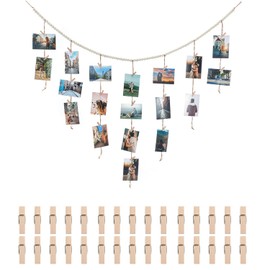 Boho Style Hanging Photo Display with 30 Clips for Bedroom, Living Room, Dorm Wall Decor DIY Picture Collage Board Wall Mounted Photo Display Rope (1)