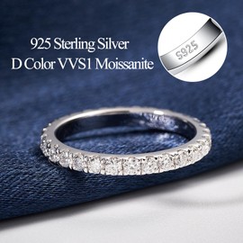 Mejewri Moissanite Wedding Ring for Women, 1.5MM Full Eternity Band in 925 Sterling Silver, White Gold Plated, Fake Diamond, Size H-V for Travel U1/2