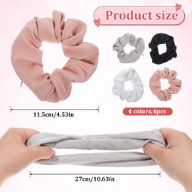 4Pcs Pocket Scrunchies Hair Ties with Hidden Zipper Stash Scrunchy Ponytail Holder Elastic Bands Secret Compartment Items Accessories Small Items Keys Money for Girls & Women