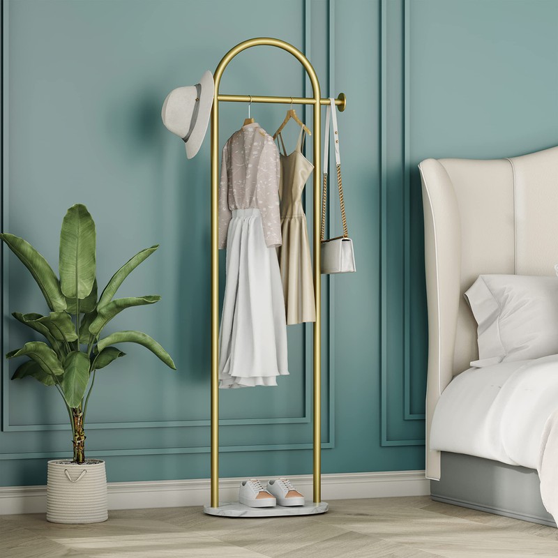 HKaikzo Gold Coat Rack, Modern Garment Rack with Marble Base,