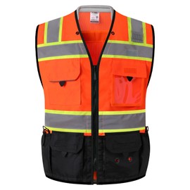 JKSafety Hi-Vis Unisex Surveyor Safety Vest Heavy Duty PPE Inner Pockets ANSI/ISEA Compliant (188-OBlk XL)