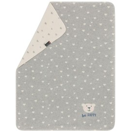 David Fussenegger Mila Baby Blanket with Stick 'Be Happy' 75 x 100 cm Grey