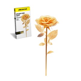 Piececool 3D Puzzle Metal Rose Metallic Nano Puzzle 3D Puzzle Assembly Required, No Glue Required, 3 Star Difficulty, Intermediate Adult Collection Figurine (Gold)