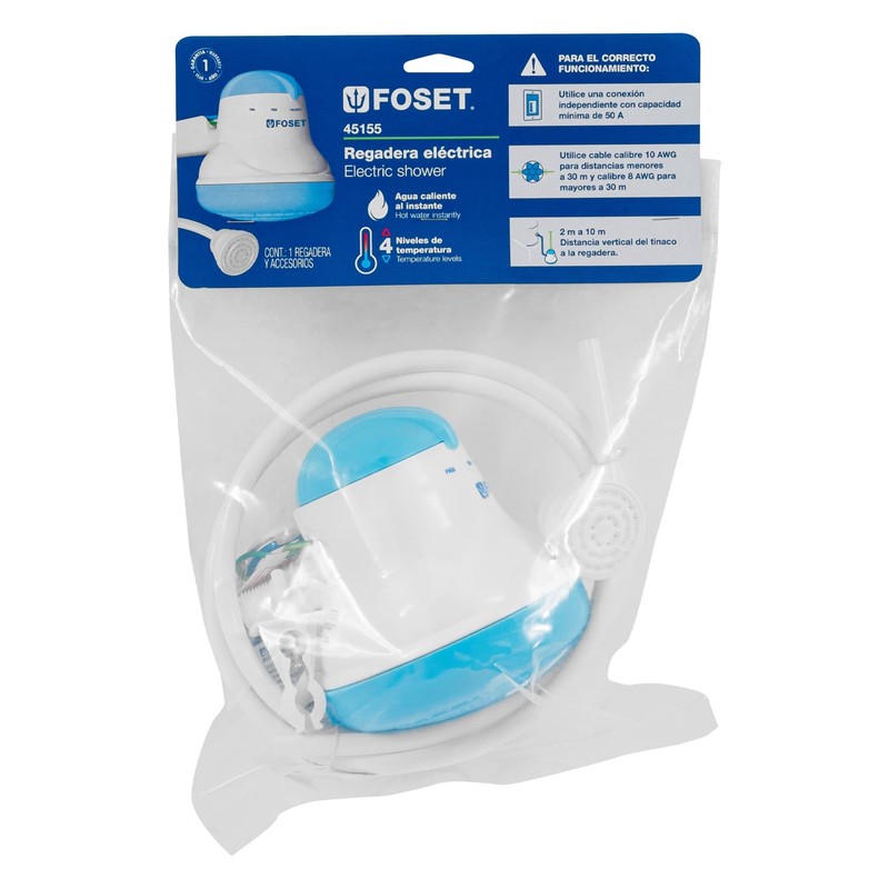 Foset REGEL-4A, Regadera eléctrica de 4 temperaturas 5-3/4" Azul