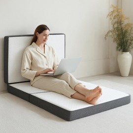 HUEIFY Tri Fold Memory Foam Foldable Mattress Twin, 3 inch Folding Mattress for Guest Sleep. Portable Trifold Mattress with Removable Washable Cover, Floor Sleeping Mat for Adult and Kid