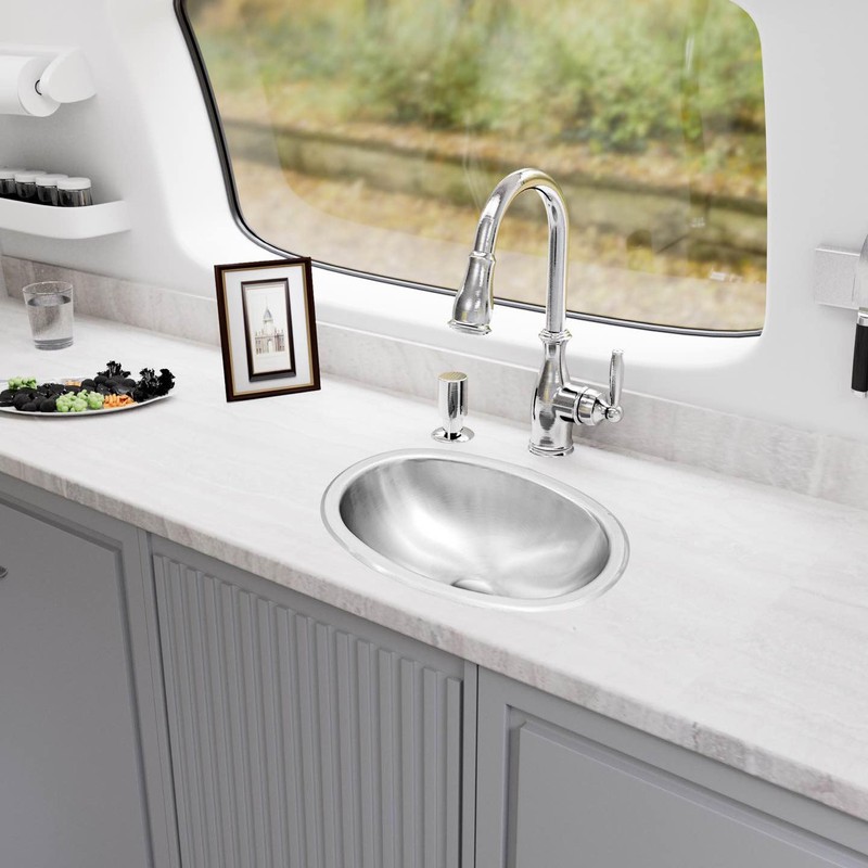 LQS Oval Stainless Steel RV Sink, 13.39" x 10.63" Small