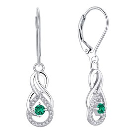 Starnny Infinity Earrings 925 Sterling Silver Drop Dangle Hoop Earrings for Women with 3A Cubic Zirconia Birthstone May Birthstone Emerald