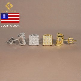 Square Stud Earrings 925 Silver 18K Gold Plated VVS Moissanite Ear Studs Fine Hip Hop Jewelry Mens Women GRA CertificateSize: about 8mm, Color: Gold