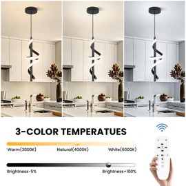 CANEOE Black Pendant Light Fixtures, 3000K-6000K Dimmable Modern LED Pendant Lights,Kitchen Island Pendant Lighting for Dining Room Living Room Bedroom Hanging Light Fixtures,1 Pack