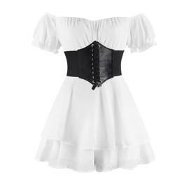 Odizli Women's Renaissance Victorian Off Shoulder Dress Short Jumpsuit, White-B