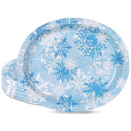 50Pcs Christmas Oval Paper Plates Winter Snowflake Disposable Dinner Plates for Xmas Holiday Party Supplies