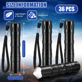 Tujoe 36 Pcs Mini Flashlights Bulk Bright Aluminum LED Handheld Torches with Lanyard Small LED Flashlights for Night Reading Emergency Hurricane Camping Hiking Halloween Party Favors(Black)