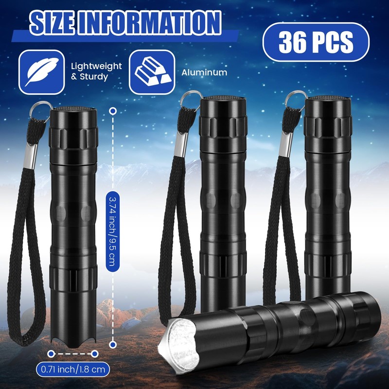 Tujoe 36 Pcs Mini Flashlights Bulk Bright Aluminum LED Handheld